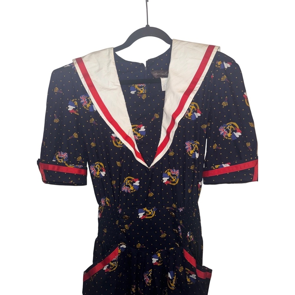 Vtg Sz 10( S/M) Nautical Sailor Jumpsuit Navy Blue Cotton Star Print Preppy